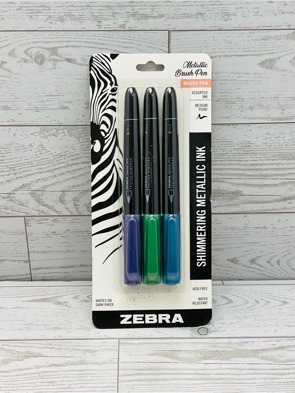 Zebra Metallic Brush Pens (3-Pack) - Shimmering Ink